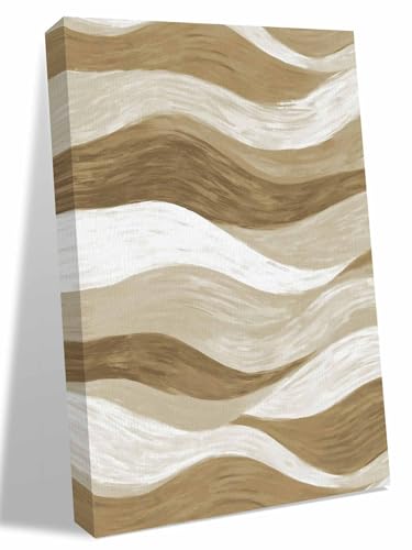 NuYeBiofx Modern Brown Ombre Ocean Wave Canvas Wall Art Prints,48"x32" Framed Picture Artwork Abstract Gradient Stripe Printed Canvas Oil Painting for Living Room Bedroom Office,Ready to Hang