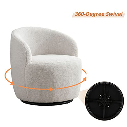 Swivel Barrel Chair, Teddy Sherpa Upholstered Modern Round Accent Arm Chairs, 360 Degree Swivel Small Single Sofa Armchair for Nursery Living Room Bedroom (Teddy, Ivory)