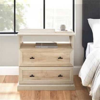 Clyde Classic Rustic 2-Drawer Open-Cubby Nighstands End Side Tables Living Room Bedroom Storage, White Oak