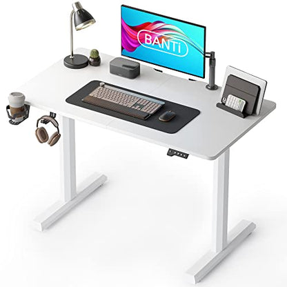 44 x 24 Inches Standing Desk, Height Adjustable Electric Standing Desk, Stand up Table, Sit Stand Home Office Desk with Splice Board, White