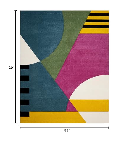 SAFAVIEH Area Rug 8x10 - Hollywood Collection - Large - Peacock Blue & Fuchsia, Mid-Century Modern Design, Non-Shedding & Easy Cleaning, Ideal for Living Room, Bedroom, Office, Dining Space (HLW706C)