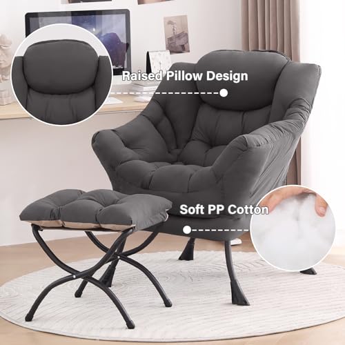Lazy Chair with Ottoman, Comfy Reading Accent Chair, Dark Grey, view 5