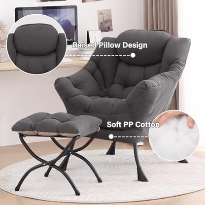 Lazy Chair with Ottoman, Comfy Reading Accent Chair, Dark Grey, view 5
