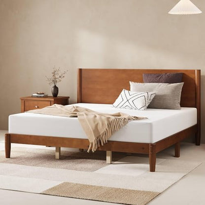 Solid Wood King Bed Frame, Mid Century Bed with Headboard, Brown, view 4