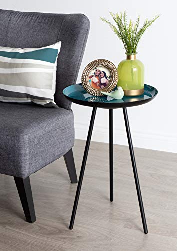 Laranya Modern Side Table, 15" x 15" x 22.5", Teal and Black, Chic Minimalist End Table