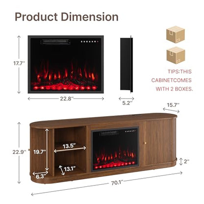 70'' Fluted Fireplace TV Stand for TVs Up to 80", Sliding Tambour Doors, view 3