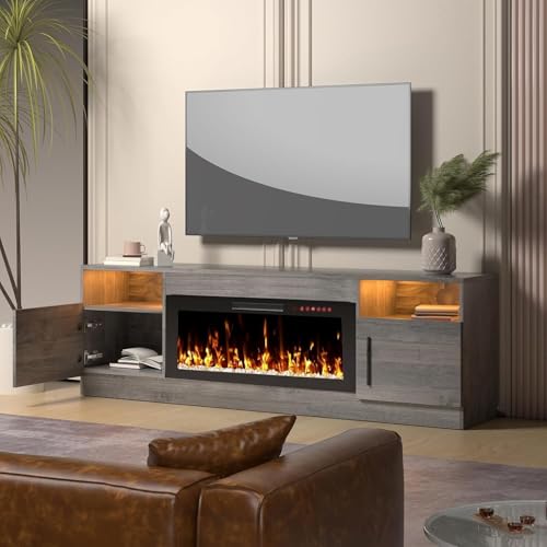 Modern 70" Black Wooden TV Stand for Living Room – LED Lights, view 8