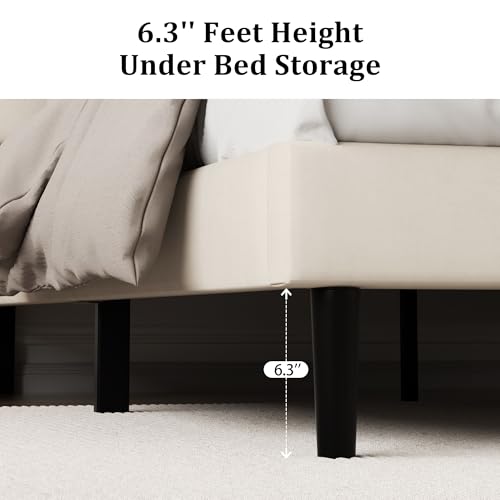 Queen Size Platform Bed Frame with Upholstered Velvet Button Tufted Headboard, view 7