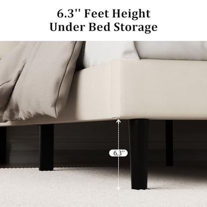 Queen Size Platform Bed Frame with Upholstered Velvet Button Tufted Headboard, view 7