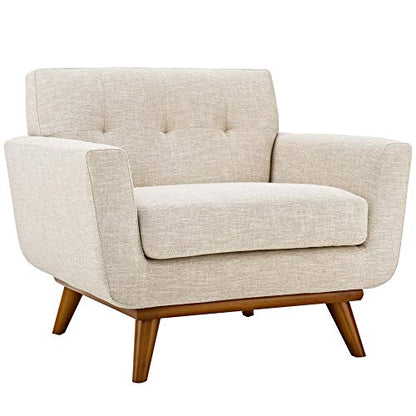 Engage Upholstered Fabric Button Tufted Sofa Furniture Set | Comfortable Lounging | Stylish Design | Sturdy Base | Beige | Includes Armchair, Loveseat, and Sofa