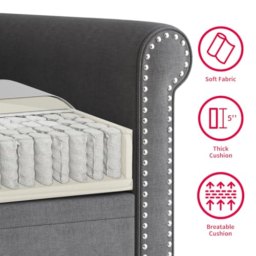 3PCS Sofa Set for Living Room,Modern Linen Couch Set with Nailhead Trim Design, Living Room Furniture Set for Office,Apartment, Home(Sofa & Loveseat & Chair/Dark Grey)