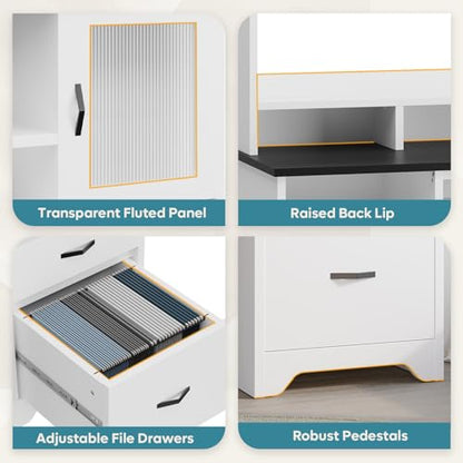 77.8" H Computer Desk with Hutch, Charging Station, LED Light,White, view 6