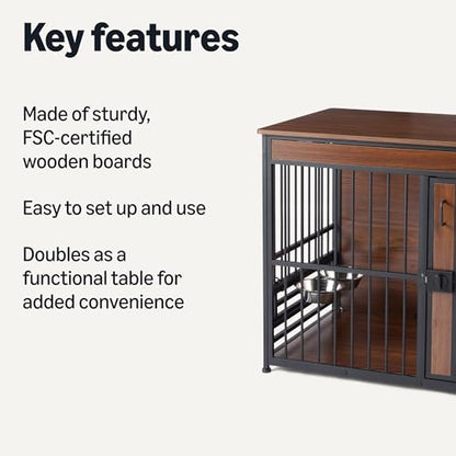 Furniture Style Dog Crate, Sturdy Wooden Pet Kennel, Two Bowls Included, 41" x 23.6" x 29.5", Walnut