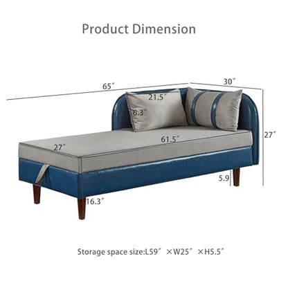 65" Modern Storage Chaise Lounge Indoor, view 3