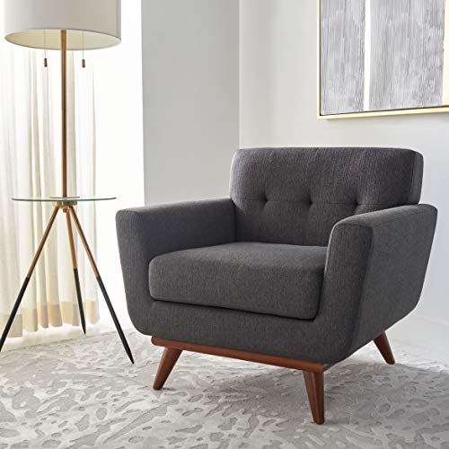 Safavieh Couture Home Opal Mid-Century Slate Grey Linen Tufted Arm Chair