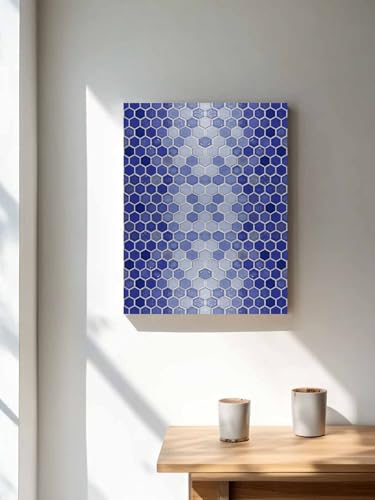 NuYeBiofx Abstract Purple Hexagon Lattice Canvas Wall Art Prints,48"x32" Framed Picture Artwork Geometric Honeycomb Grid Printed Canvas Oil Painting for Living Room Bedroom Office,Ready to Hang