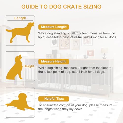 91.5" L Large Dog Crate Furniture with Feeder & 3 Drawers, view 8