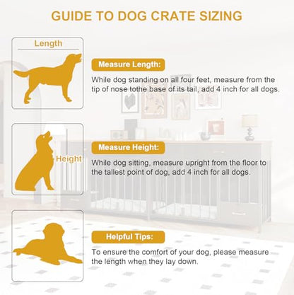 91.5" L Large Dog Crate Furniture with Feeder & 3 Drawers, view 8
