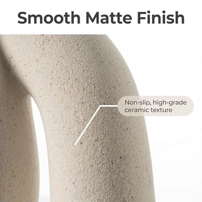 Modern Nordic Boho Vase Set - Elegant Beige Matte Ceramic Vase for Living Room, Bookshelf, Mantel, Entryway Table & Console Decor | Home Decor Shelf Decorations Easter Gift