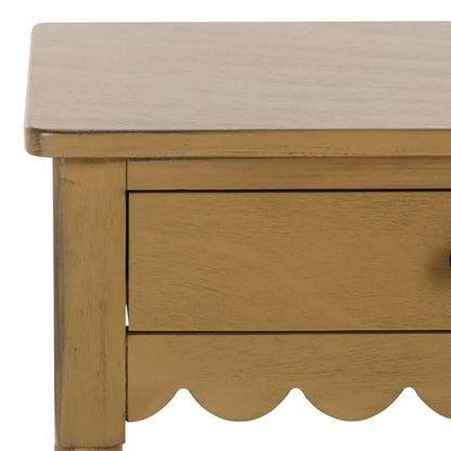 SAFAVIEH Home Collection – Haven Desert Brown Accent Table with Drawer & Shelf, Scalloped Apron Detail, Traditional Side Nightstand (ACC5724C)