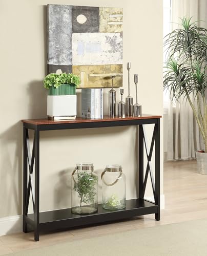 Oxford Console Table 39.5" - Farmhouse, Modern Narrow Sofa Display Accent with Storage Shelf for Transitional, Coastal Living Room, Entryway, or Hallway, Black/Cherry
