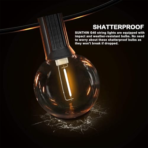 Outdoor String Lights, 97FT Patio Lights with 49 G40 Shatterproof LED Bulbs(1 Spare), Waterproof Lights String for Outside Backyard, Porch, Bistro, Party, Camping, Garden Gathering