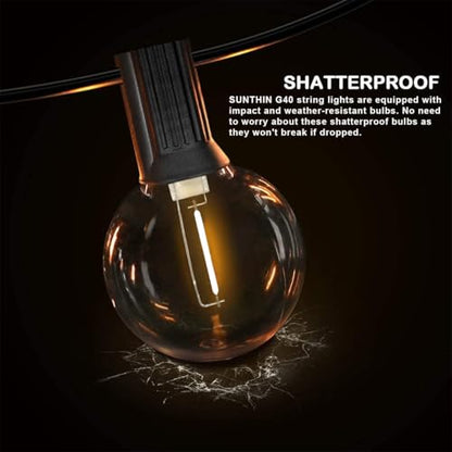 Outdoor String Lights, 97FT Patio Lights with 49 G40 Shatterproof LED Bulbs(1 Spare), Waterproof Lights String for Outside Backyard, Porch, Bistro, Party, Camping, Garden Gathering