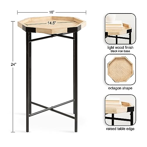 Occonor Two-Tone Octagon Side Table; 16 x 15 x 24; Natural Brown and Black; Transitional Mixed Materials Living Room Table with Resilient Wood and Metal Table Construction