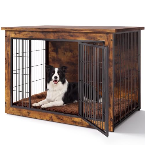 3-in-1 Wooden Dog Crate Furniture, Side Table & Kennel with Cushion, view 2