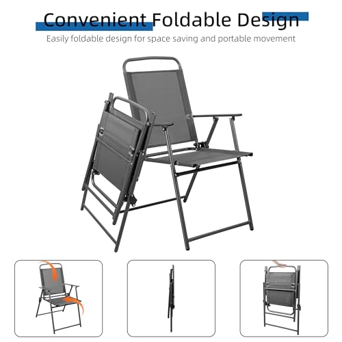 6 Piece Patio Dining Set with Umbrella, Outdoor Furniture Set with 4 Folding Chairs and Tempered Glass Top Dining Table fot Lawn Backyard Garden Porch Black