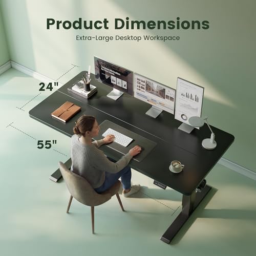 55 x 24 Standing Desk, Height Adjustable Electric Computer Desk, Sit Stand up Home Office Workstations, Black