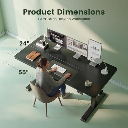 55 x 24 Standing Desk, Height Adjustable Electric Computer Desk, Sit Stand up Home Office Workstations, Black