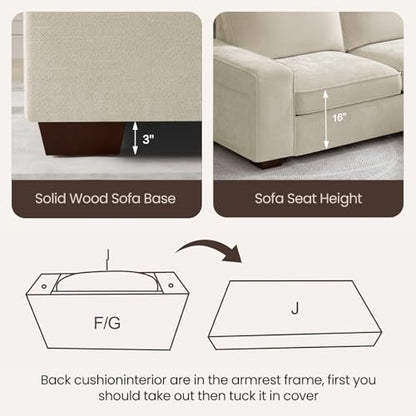 97" L-Shaped Sectional Couch with Storage, Sofa with Reversible Chaise, USB Type-C Charging, Chenille Fabric, Removable Covers, for Small Space, Apartment, Living Room (Beige, 53" Chaise)