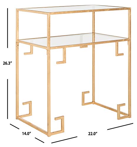 SAFAVIEH Home Collection Berdine Gold Glass Top Greek Key Table