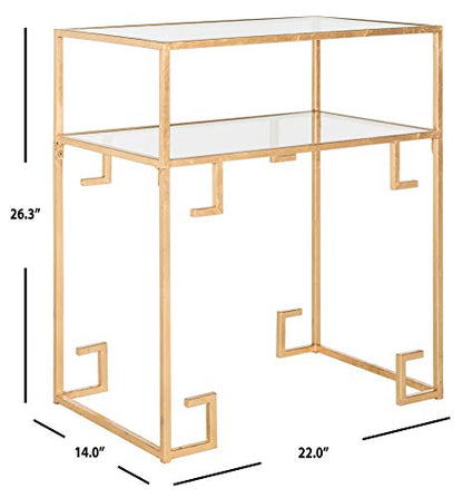 SAFAVIEH Home Collection Berdine Gold Glass Top Greek Key Table