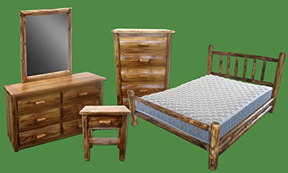 Log Bedroom Set - 5pc Torched Cedar/Amish Handcrafted / 100% Solid Wood/Dovetail/Double Log Side Rail Bed/Queen Size