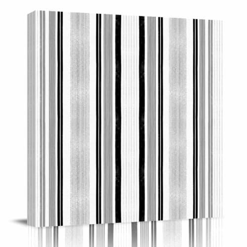 Modern Black and Grey Stripe Canvas Print Wall, Minimalist Trend Vertical Stripes Framed Canvas Art Wall Decor Pictures Painting Artwork for Living Room Bedroom, Ready to Hang, 16" x 16"