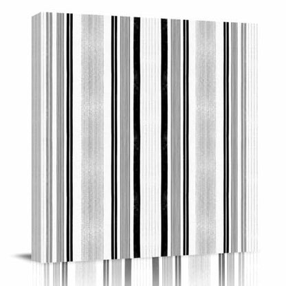 Modern Black and Grey Stripe Canvas Print Wall, Minimalist Trend Vertical Stripes Framed Canvas Art Wall Decor Pictures Painting Artwork for Living Room Bedroom, Ready to Hang, 16" x 16"