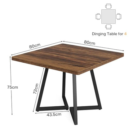 Tribesigns Square Dining Table for 2, 31.5" Industrial Dinner Table with Metal Base, Kitchen Table for Dining Room, Small Space, Apartment, Rustic Brown & Black