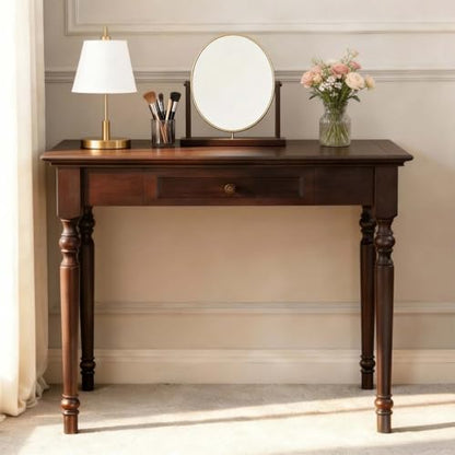 Walnut Writing Desks with Drawers, 35" Solid Wood French Country Style Computer Desk for Home Office, Living Room Study or Workspace