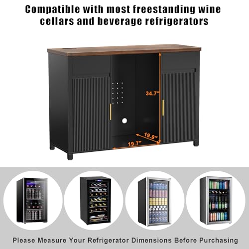 53.2" Coffee Bar Cabinet with Fridge Space,Fluted Sideboard,Black, view 5