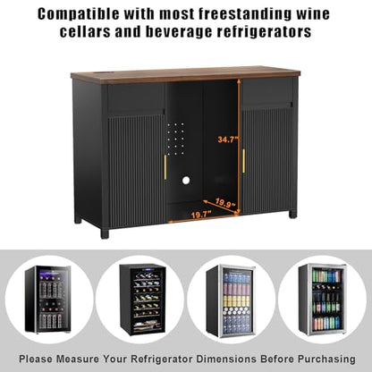 53.2" Coffee Bar Cabinet with Fridge Space,Fluted Sideboard,Black, view 5