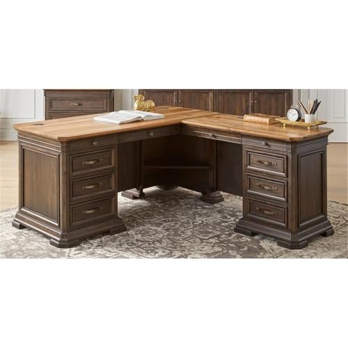 Executive L-Desk & Return, 68 x 72 x 30 in, Solid Wood Plank Top, Brown Finish, view 2