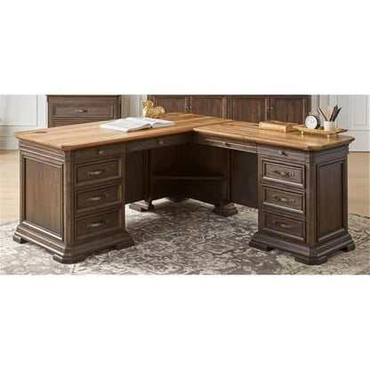 Executive L-Desk & Return, 68 x 72 x 30 in, Solid Wood Plank Top, Brown Finish, view 2