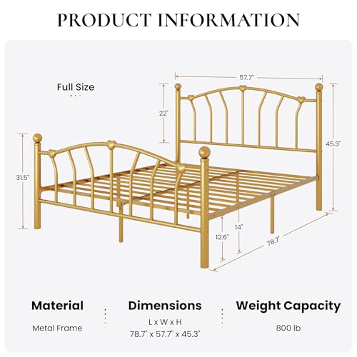 Full Size Metal Bed Frame, Heart-Shaped Design, Gold, view 4