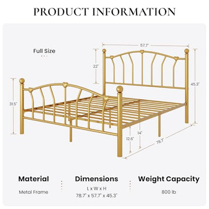 Full Size Metal Bed Frame, Heart-Shaped Design, Gold, view 4