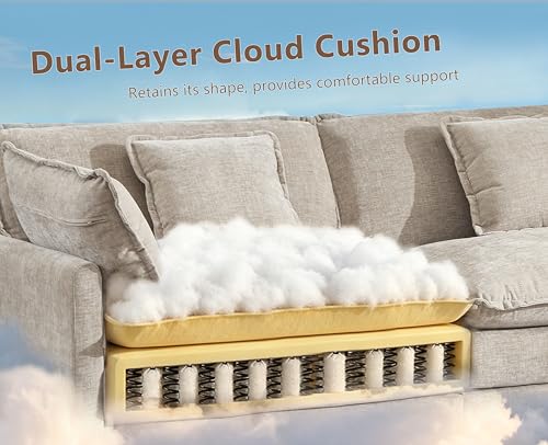 Oversized Modular Sectional Sofa, 7 Seater Deep Seat Cloud Couch Sectional | Chenille Corner Couch | 7 Pillows, 2 Ottomans | Sectional Couches for Spacious Living Room, Large Families| Light Camel