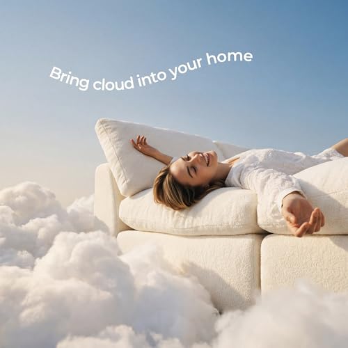 108" Cloud Sectional Couch with 2 Washable Cover Sets | Convertible L Shaped Modular Sofa with Ottoman, 3 Seater Deep Seat Couch for Living Room, White with Extra Gray Covers