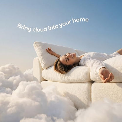 108" Cloud Sectional Couch with 2 Washable Cover Sets | Convertible L Shaped Modular Sofa with Ottoman, 3 Seater Deep Seat Couch for Living Room, White with Extra Gray Covers