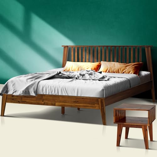 Acacia Kaylin King Solid Wood Platform Bed Frame – Gift Matching Nightstand Included, Mid Century Modern, Walnut Finish, 800 lbs Capacity, No Box Spring, Storage, Easy Assembly